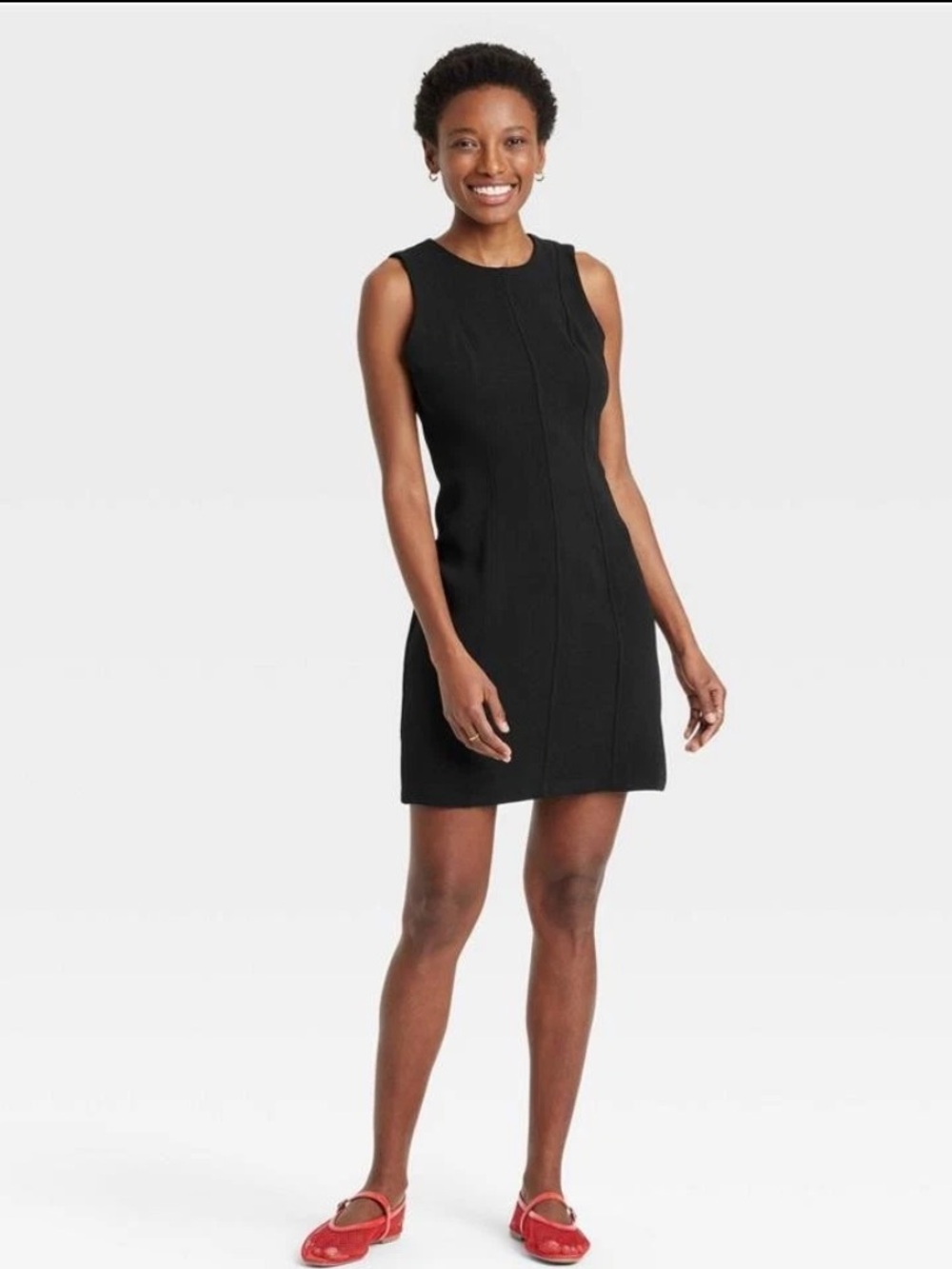 Women's Mini Sheath Dress - A New Day Black Sleeveless Crew Neck sz 17